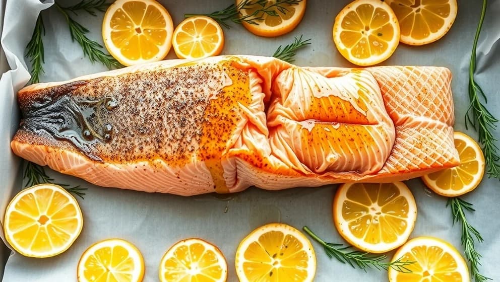 Hel laxsida i ugn med skinn som blir perfekt