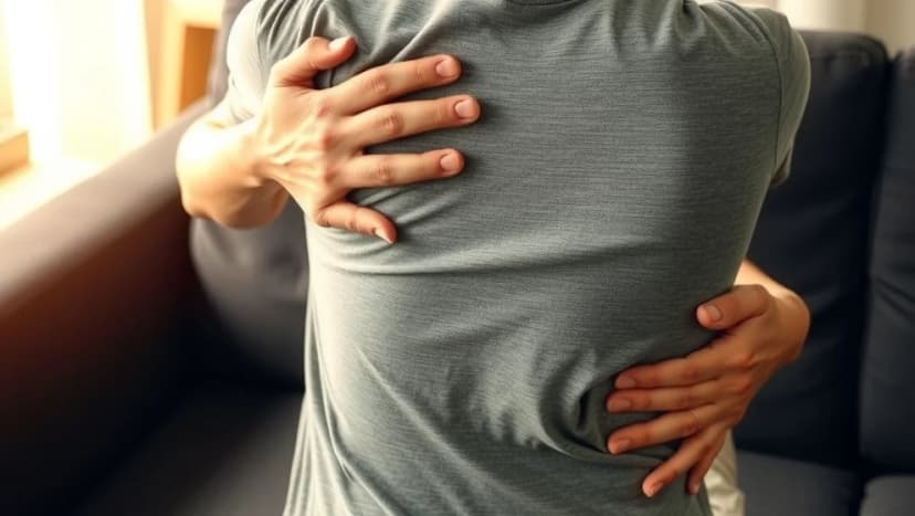 Ont under revbenen och bak ryggen på vänster sida